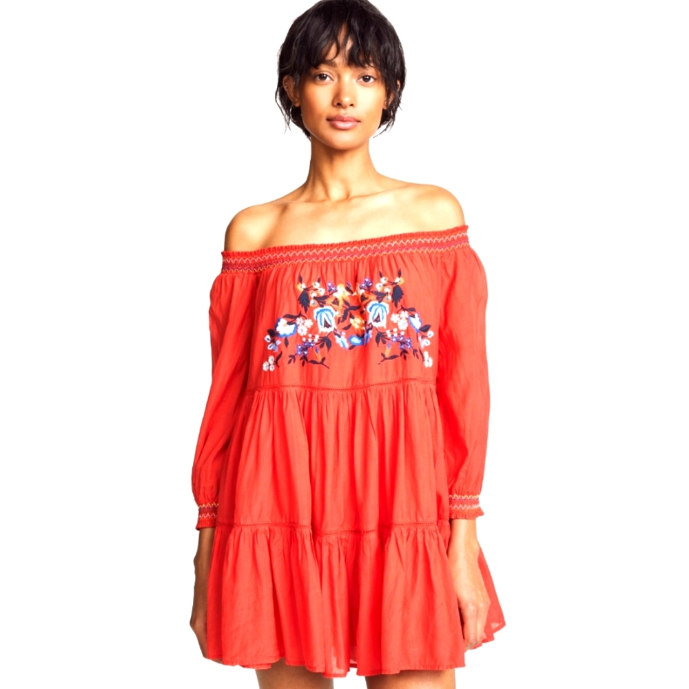 FREE PEOPLE Boho Sunbeams Mini Dress w/Embroidery Women's Size XS